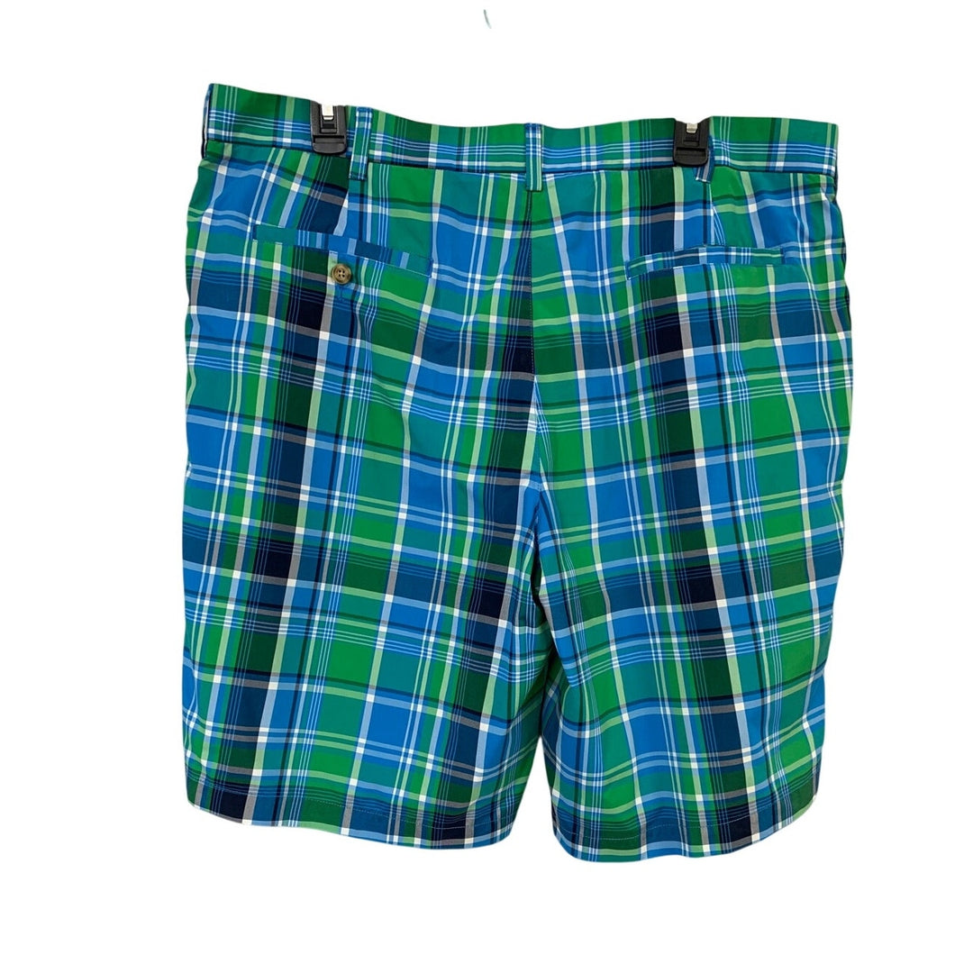PGA Tour Mens 38 Blue Green Plaid 100% Polyester Casual Golf Sport Shorts