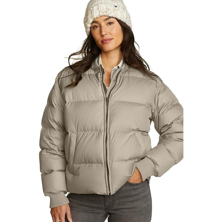 New Eddie Bauer Womens XL Pumice Tan Original Full Zip 650 FP Down Bomber Jacket