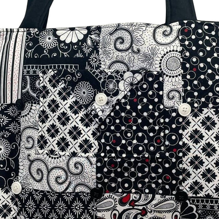 Handmade Black White Patchwork Cotton Blend Double Handle Purse Tote Bag