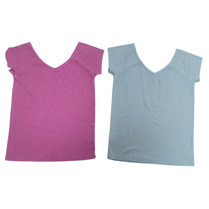2 New American Eagle Medium Cotton Blend Short Sleeve V Neck Ribbed Tops