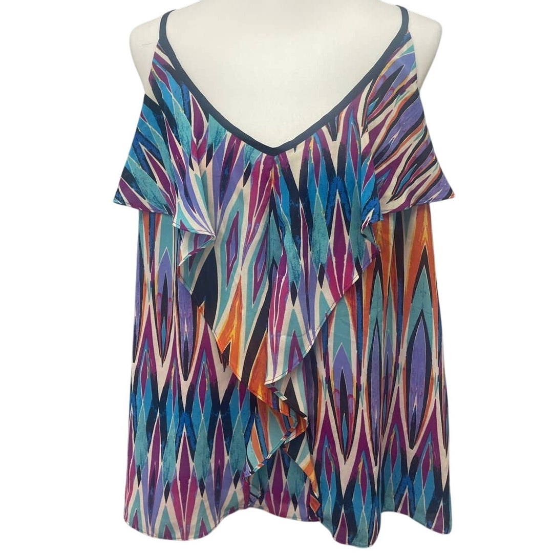 Nicole by Nicole Miller XL Sleeveless Deep V-Neck Flowy Strappy Lined Tank Top
