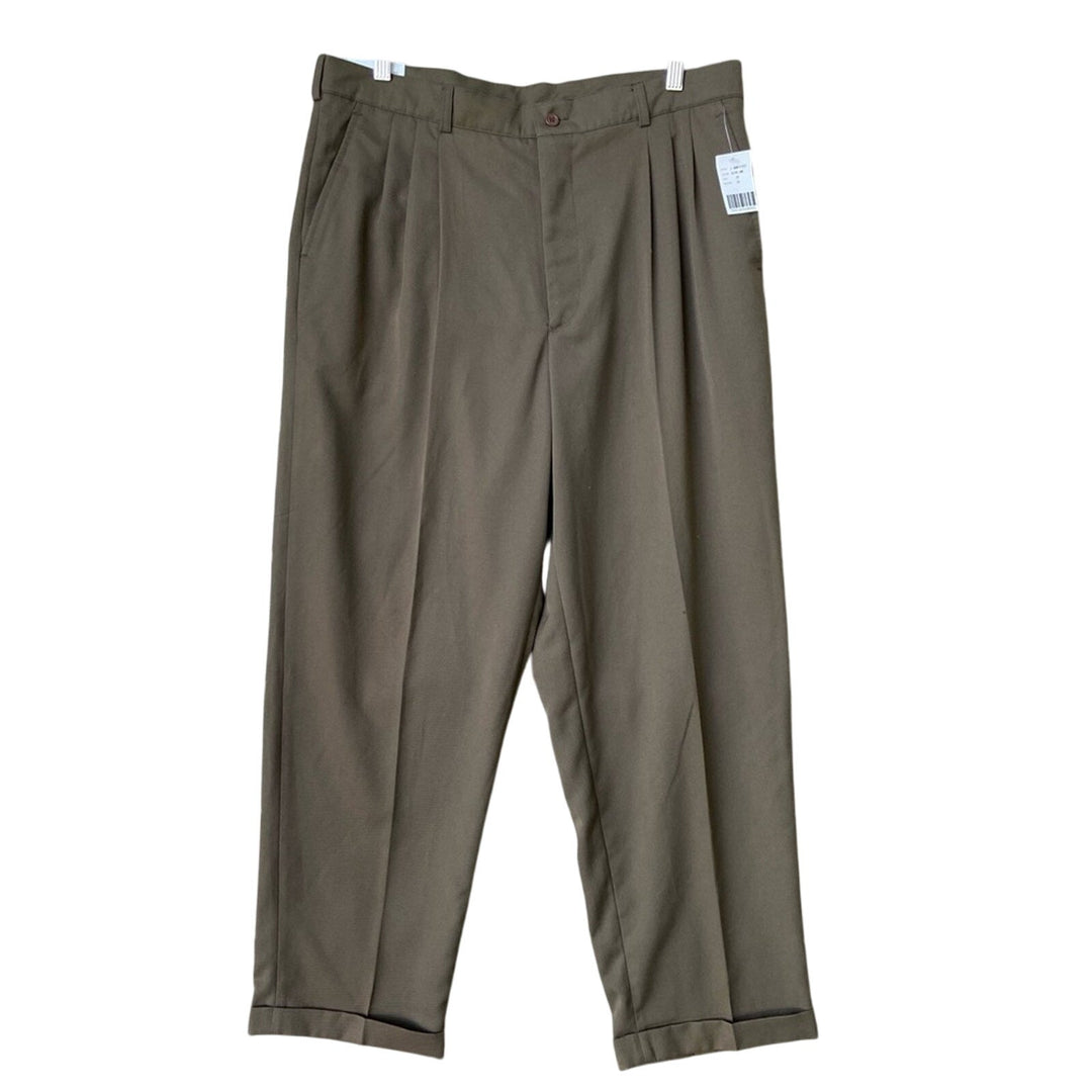 NWT New Adolfo Mens Size 38 X 30 Olive PolyRayon Pleated Front Dress Pants