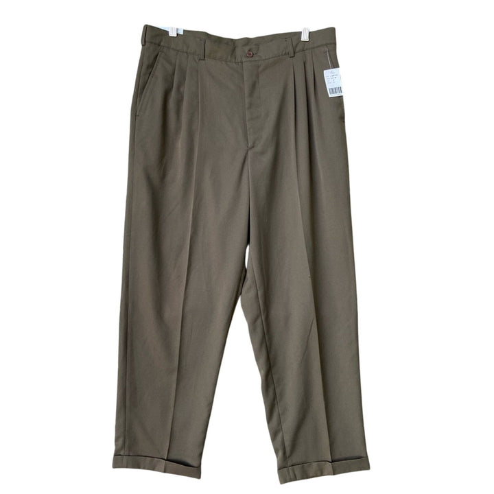 NWT New Adolfo Mens Size 38 X 30 Olive PolyRayon Pleated Front Dress Pants