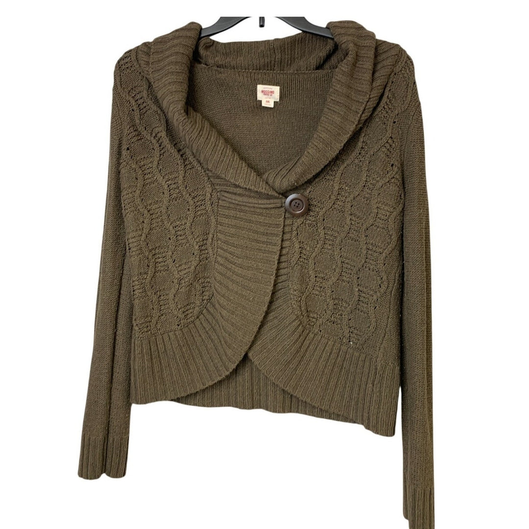 Mossimo Womens XL Brown Loose Knit Cowl Lapel Button Front Cardigan Sweater euc