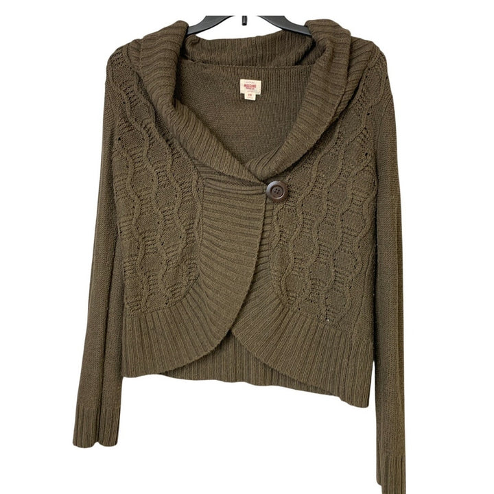 Mossimo Womens XL Brown Loose Knit Cowl Lapel Button Front Cardigan Sweater euc