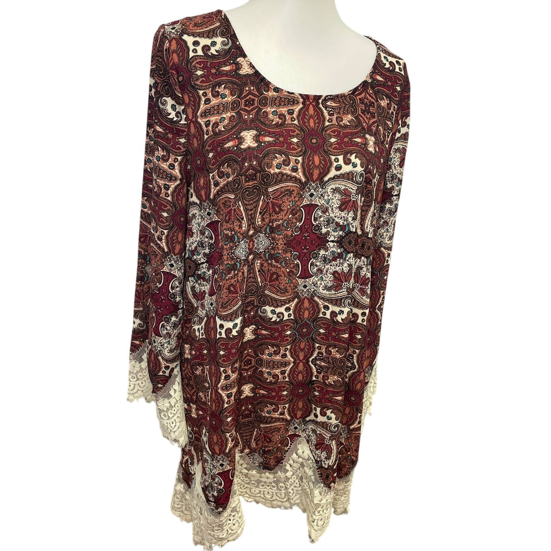 Blu Pepper Womens Large Long Sleeve Paisley Print Lacy Polyester Blend Dress