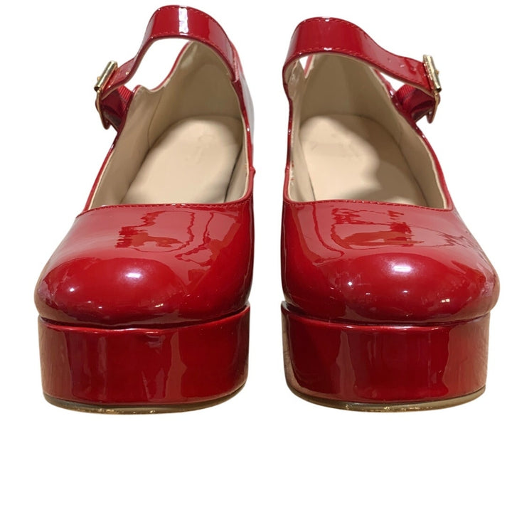 Coutgo Womens Size 9 Red 4" Heels Mary Jane Round Closed Toe Buckle Strap Shoes