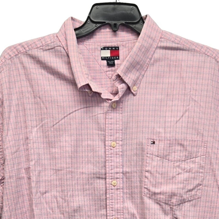 Tommy Hilfiger Mens 2XL Cotton Short Sleeve Plaid Button Up Shirt w Front Pocket