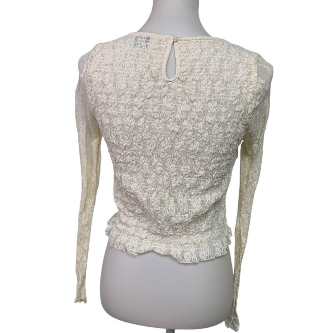 New American Eagle Womens Medium Cream Long Sleeve Lacy Sheer Smocked Top
