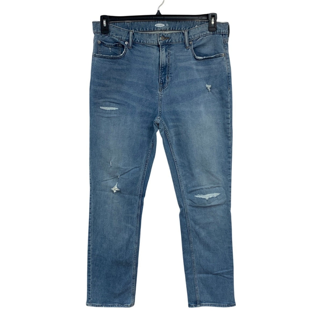 Old Navy Mens Size 38X32 Blue Cotton Blend Slim Factory Distressed Denim Jeans
