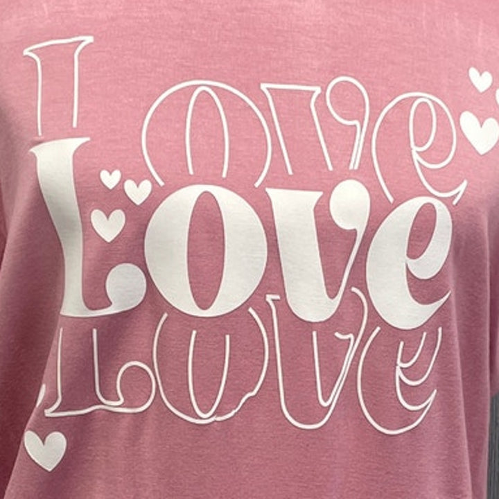 Hand Printed Upcycled Womens Large Valentine Love Love Love Long TShirt Blouse