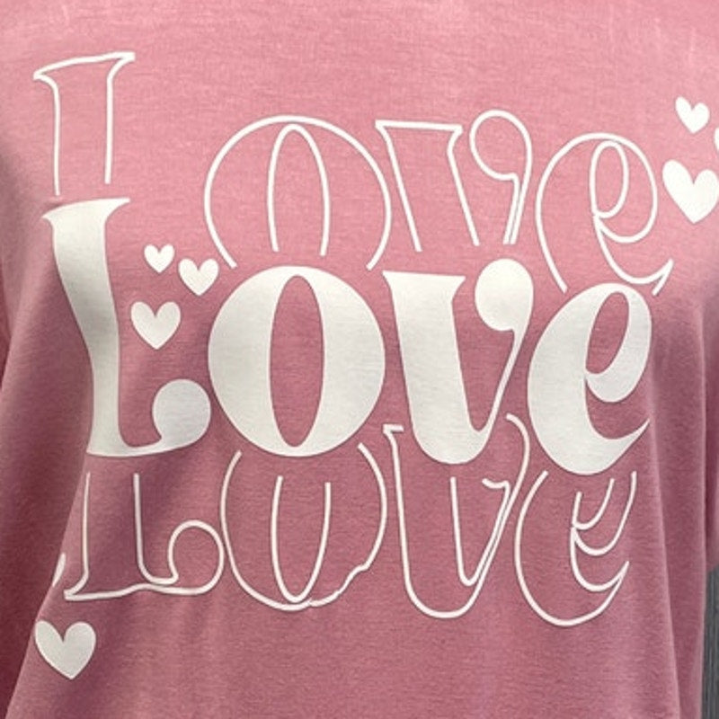 Hand Printed Upcycled Womens Large Valentine Love Love Love Long TShirt Blouse