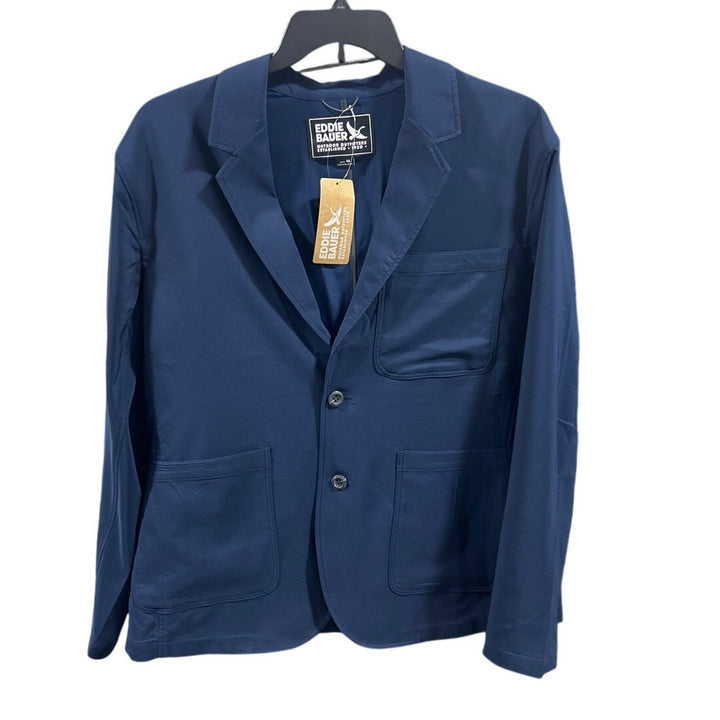 New Eddie Bauer Mens Navy Blue Long Sleeve Getaway Washable Travel Blazer Jacket
