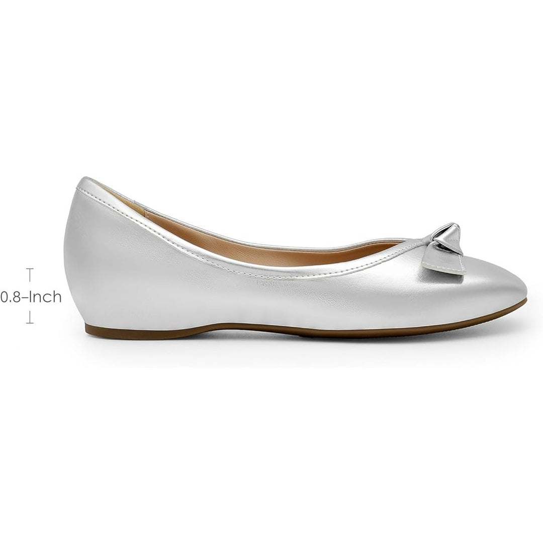 Dream Pairs Womens Size 7 Shiny Silver Bow Slip On Closed Toe Ballet Flats Shoes