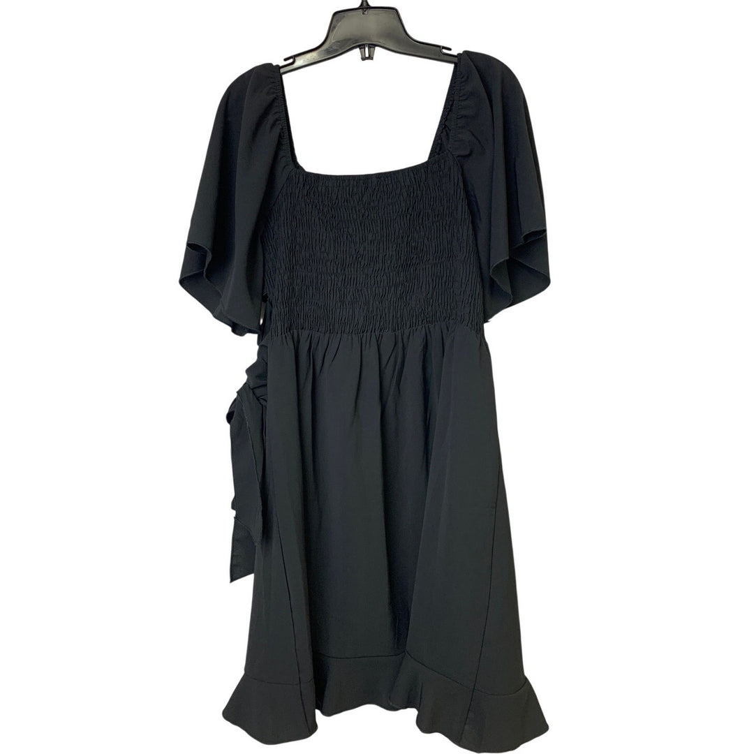 Dokotoo Womens Large Black 100% Polyester Short Sleeve V Neck Front Tie Dress