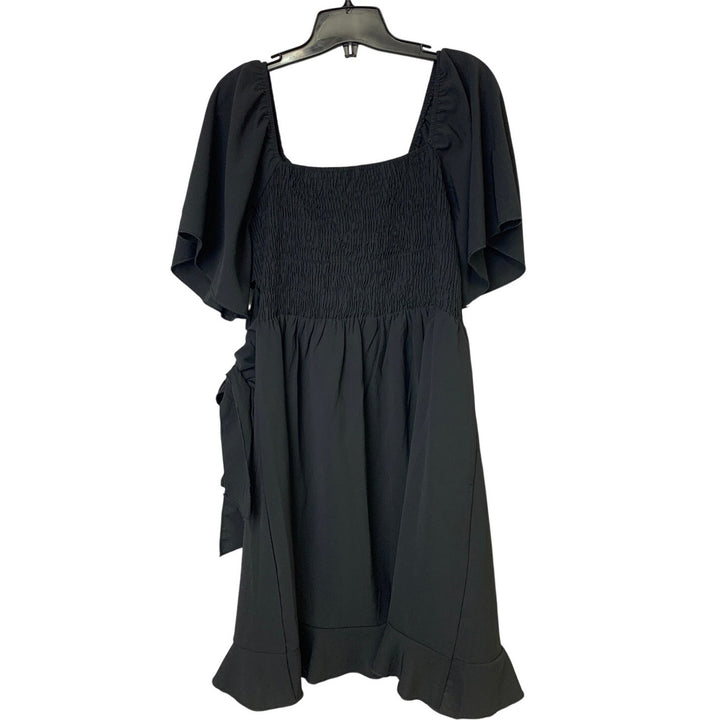 Dokotoo Womens Large Black 100% Polyester Short Sleeve V Neck Front Tie Dress