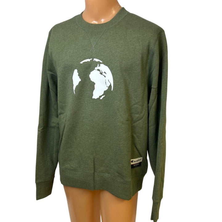 New Champion Mens Large Green Hand Printed Earth Pullover Crew Neck Sweatshirt