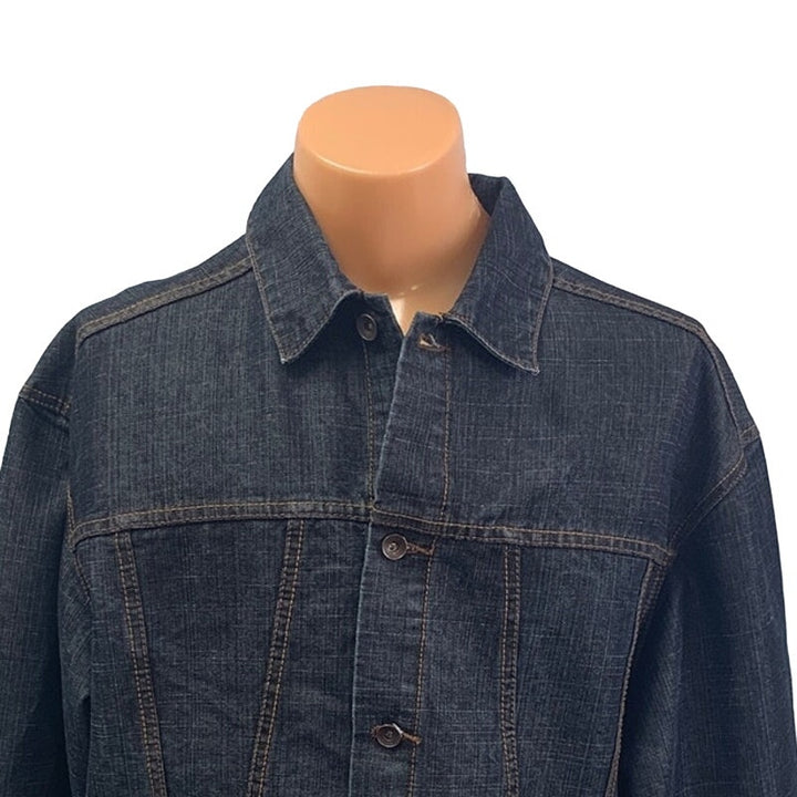 Rocawear Mens XL PolyCotton Machine Washable Button Up Denim Blue Jean Jacket