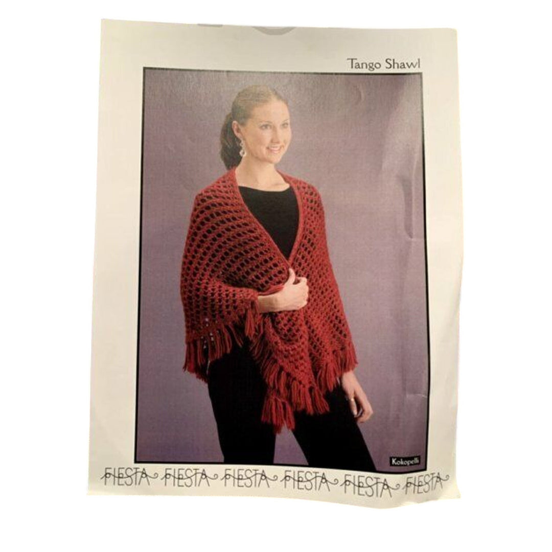 New 2006 Fiesta Yarns Kokopelli Tango Lacy Fringed Shawl Wrap Knitting Pattern