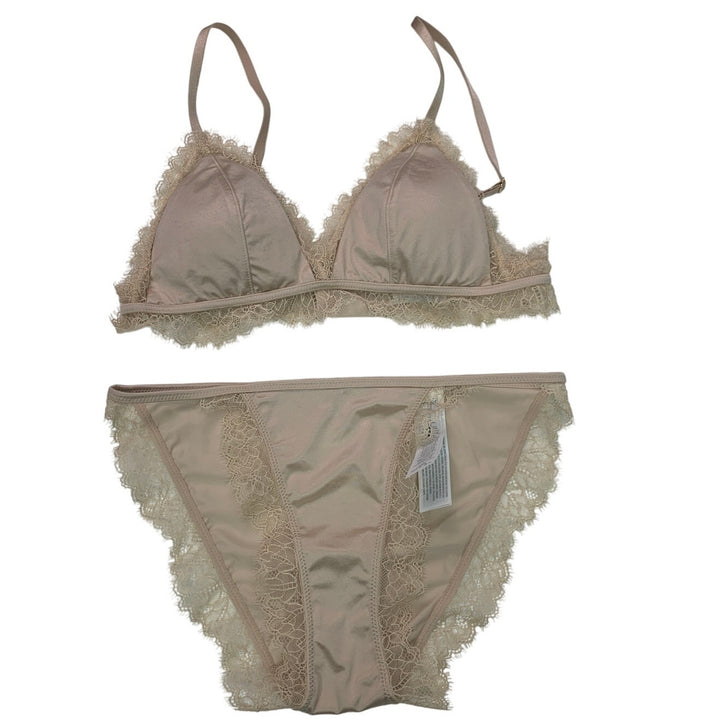 New Aerie Womens Small Wire Free Padded Back Clasp Bra Lace Bikini Underwear Set