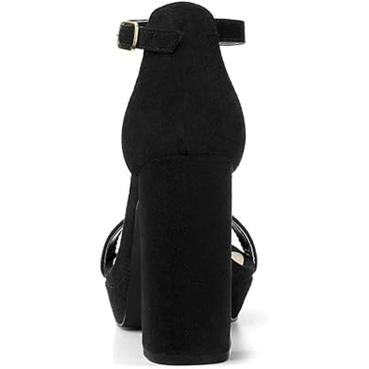 Allegra K Womens 6 Black Faux Suede Ankle Strap Platform Chunky 4" Heels