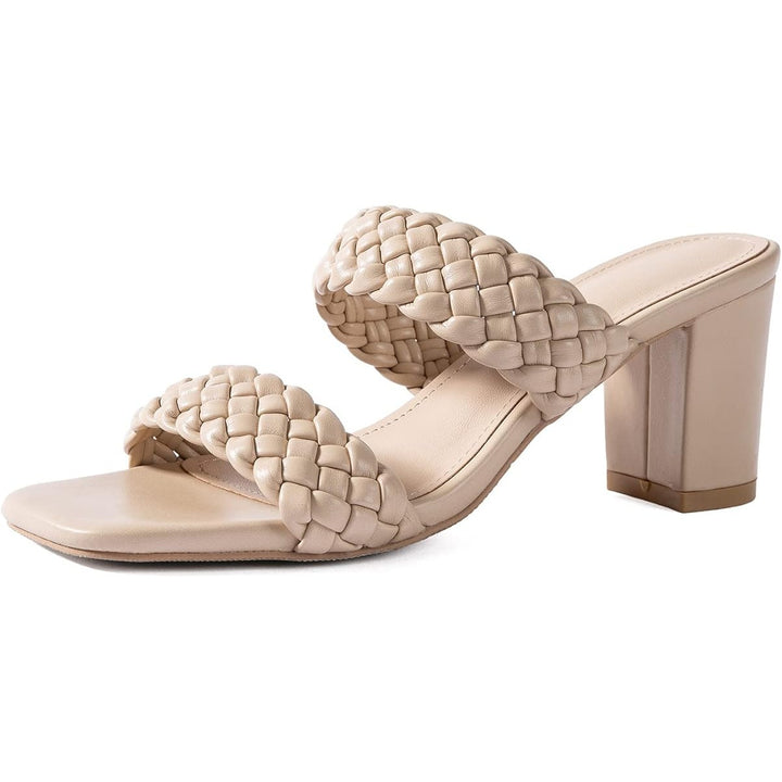 New NNG Womens Size 10.5 Tan Faux Leather Open Toe 3" Heel Slide On Sandal Shoes
