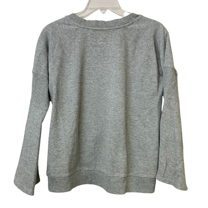 Upcycled Hand Printed Mens Medium Gray Heather Dragonfly Long Sleeve Sweatshirt