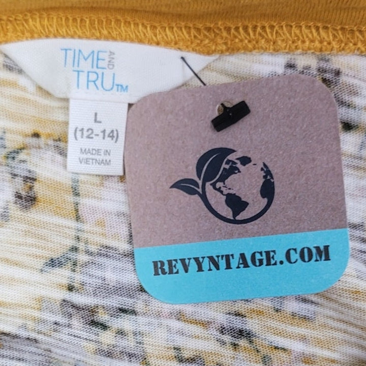 Hand Printed Upcycled Womens Large Selectively Social Floral Tee Shirt Top