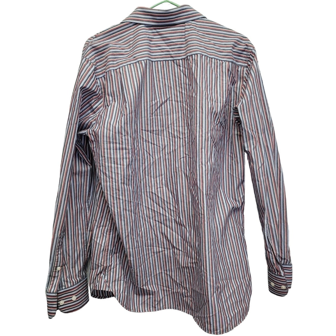 Fairline Mens Large Slim Fit Striped 100% Cotton Long Sleeve Button Up Shirt