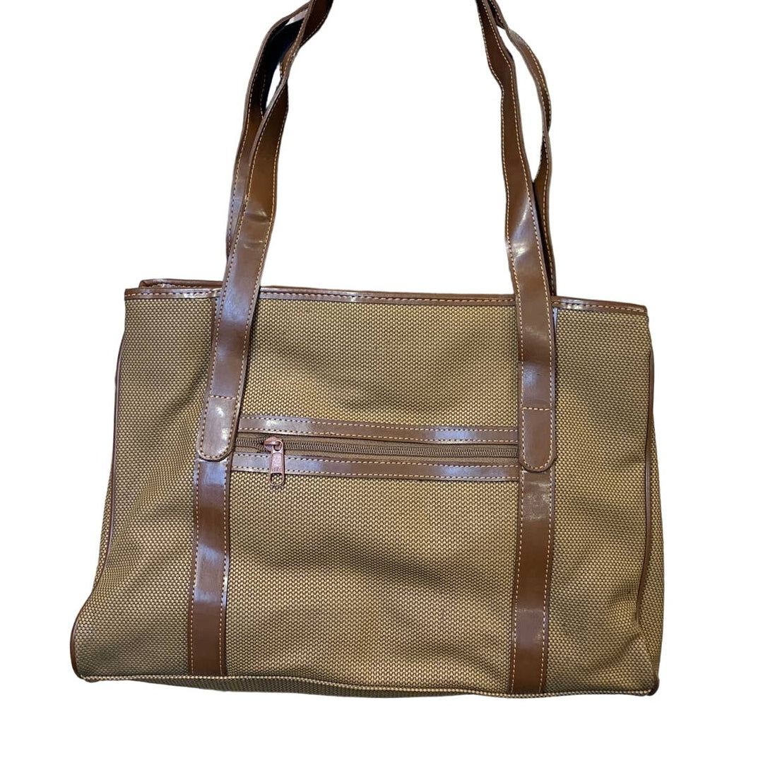 New Sasha Handbags New York Brown Genuine Leather Trim Handbag Shoulder Purse
