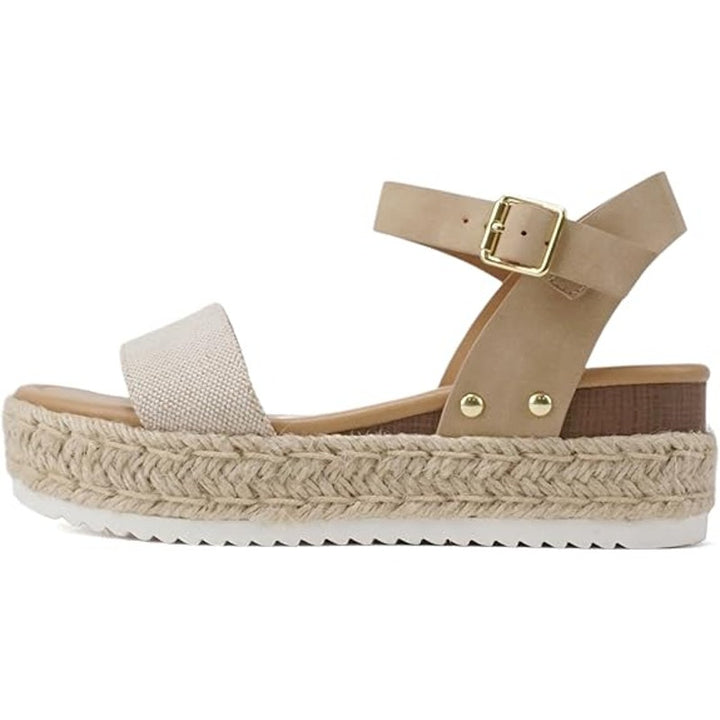 Soda Clip Womens 8.5 Beige 2" Platform Sandals Open Round Toe Ankle Strap Shoes