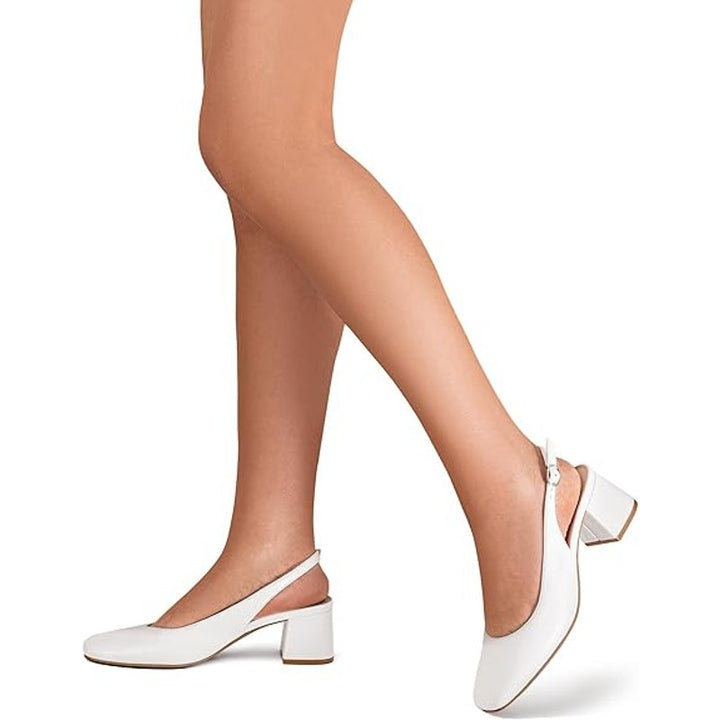 Dream Pairs Womens 9.5 White Faux Leather Low 2.5" Block Heel Slingback Shoes
