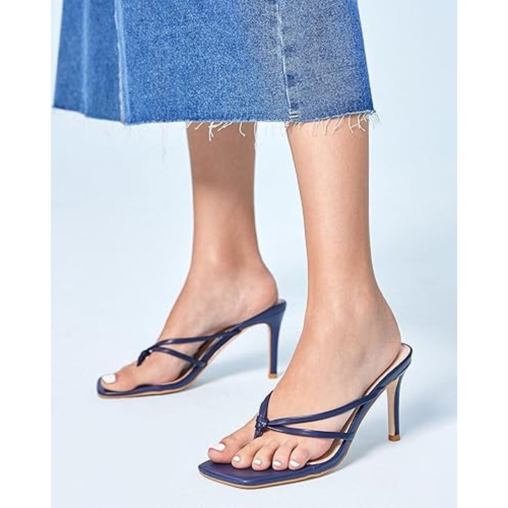 Coutgo Womens Size 8.5 Navy Blue Open Toe 4" Heel Strappy Slide On Sandal Shoes