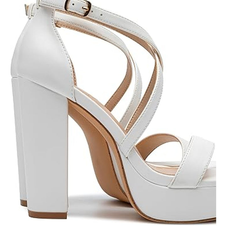 Trary Womens Size 7.5 White Open Toe Ankle Strap 4.5" Platform Heel Sandal Shoes