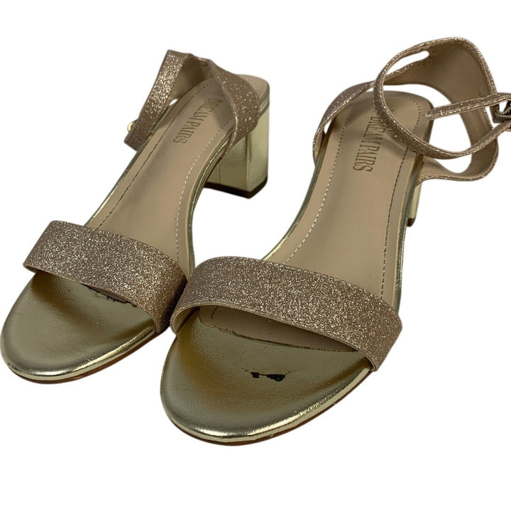 Dream Pairs Womens Size 9 Gold Glitter 2.5" Heel Round Toe Ankle Strap Shoes