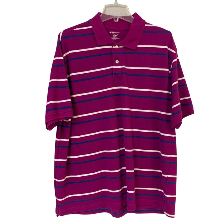 Lot of 2 St Johns Bay Mens XL Classic Cotton Stripe Short Sleeve Polo Shirts EUC