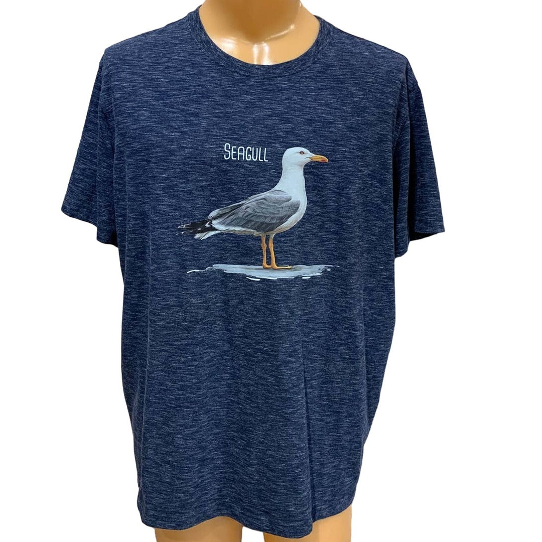 Upcycled Hand Printed XL Summer Seagull Ukraine Flag Slava Ukraini Artist Tee