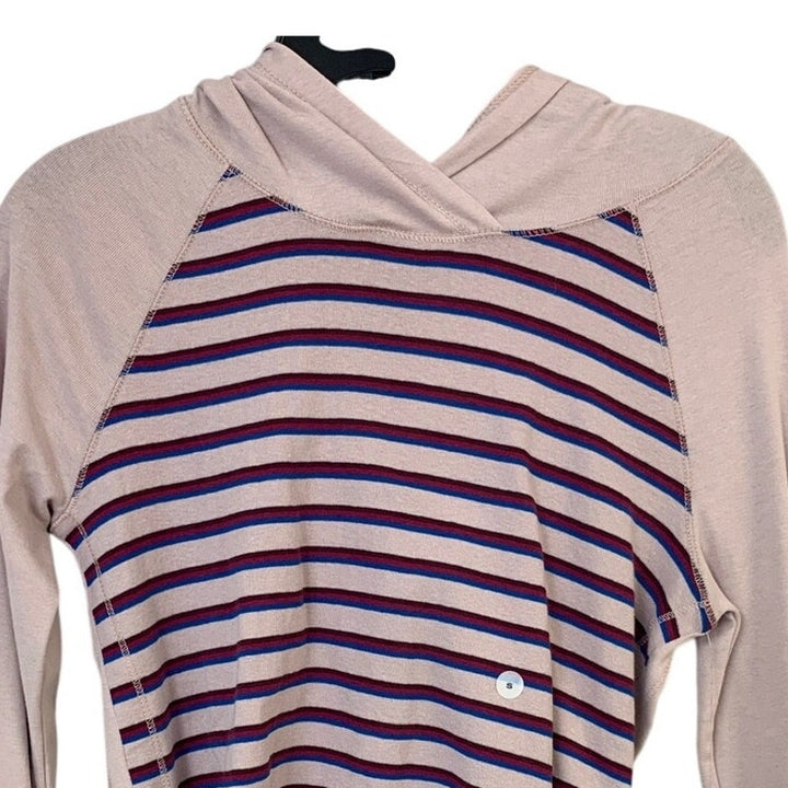New Eddie Bauer Womens Small Pale Lavender Striped Pullover Hooded Tee Shirt