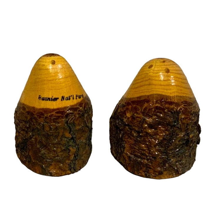 Vintage Wood Tree Ranier National Park Souvenir Salt Pepper Shaker Set