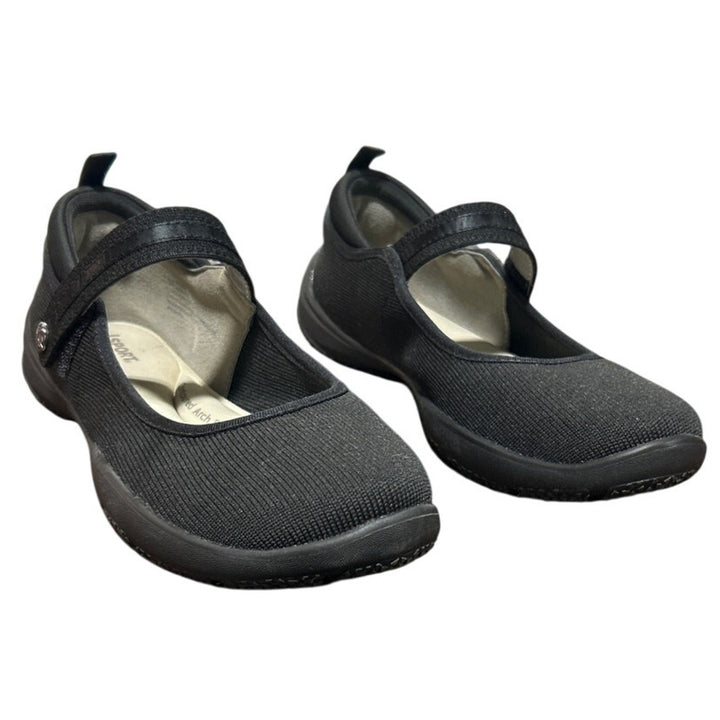 New JSport Womens Size 7 Black Fabric Hook Loop Closure Melody Mary Jane Shoes