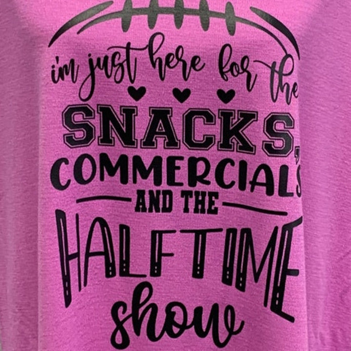 Hand Printed Upcycled Women Large Superbowl Snacks Commercials Halftime Show Tee