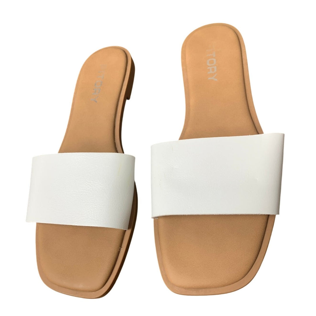 Fitory Womens Size 9 White Open Square Toe Flat Slide On Sandal Beach Shoes
