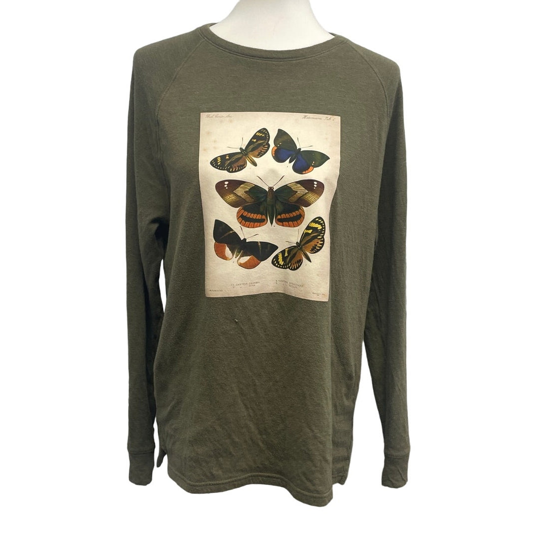 Hand Printed Upcycled Mens Medium Vintage Reference Book Butterfly Page Tee