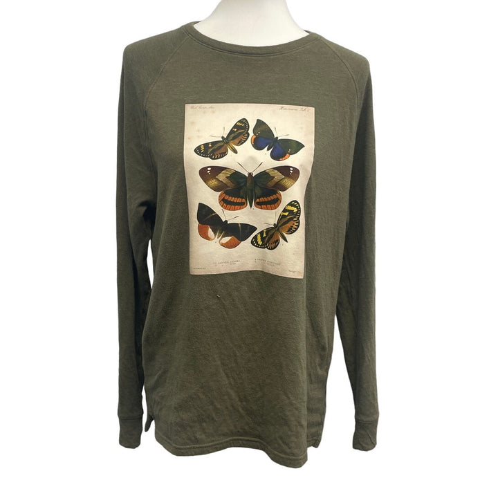 Hand Printed Upcycled Mens Medium Vintage Reference Book Butterfly Page Tee
