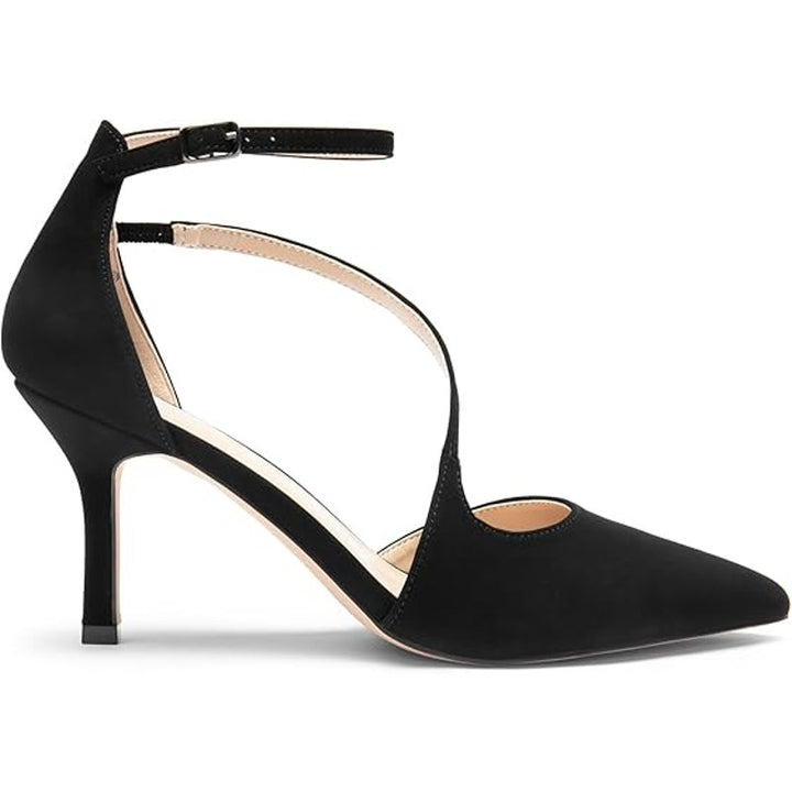 Dream Pairs Womens Size 11 Black Nubuck 3.5" Heel Ankle Strap Closed Toe Shoes