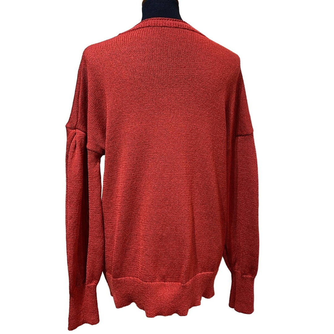 Womens XL Long Sleeve Tomato Red Lightweight Roll Collar Pullover Knit Sweater