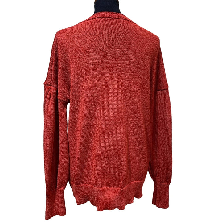 Womens XL Long Sleeve Tomato Red Lightweight Roll Collar Pullover Knit Sweater