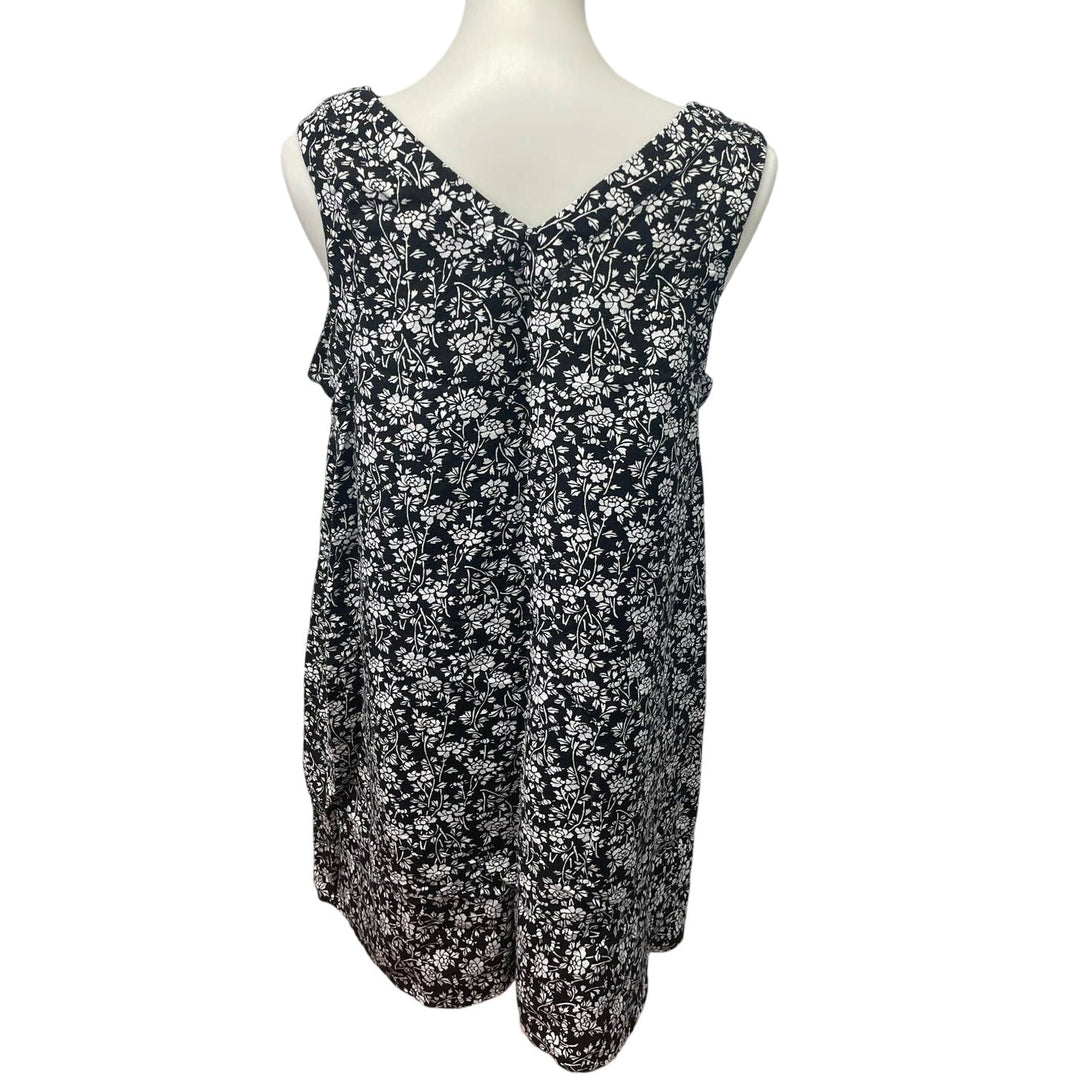 LOFT Womens Medium Sleeveless Black White Floral Linen Viscose Blend Dress