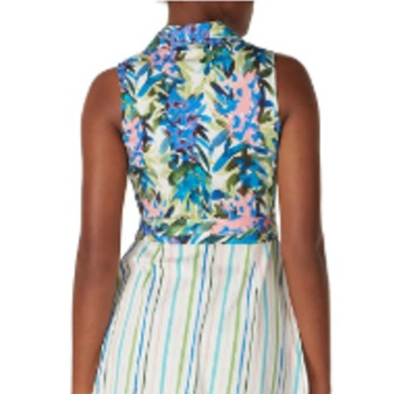 Badgley Mischka Womens Size 2 Multi Patterned Floral Stripe Day Shirt Dress