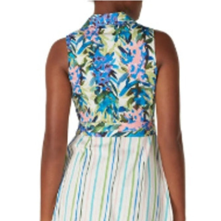 Badgley Mischka Womens Size 2 Multi Patterned Floral Stripe Day Shirt Dress